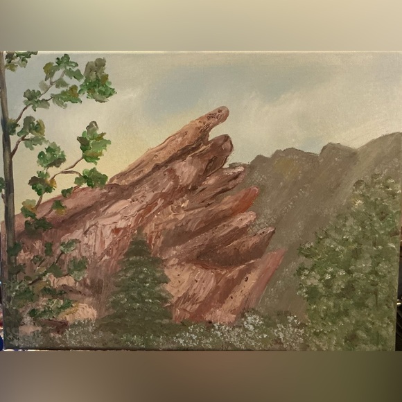 hand painted Other - Serene Mountain Landscape Canvas Art Painting